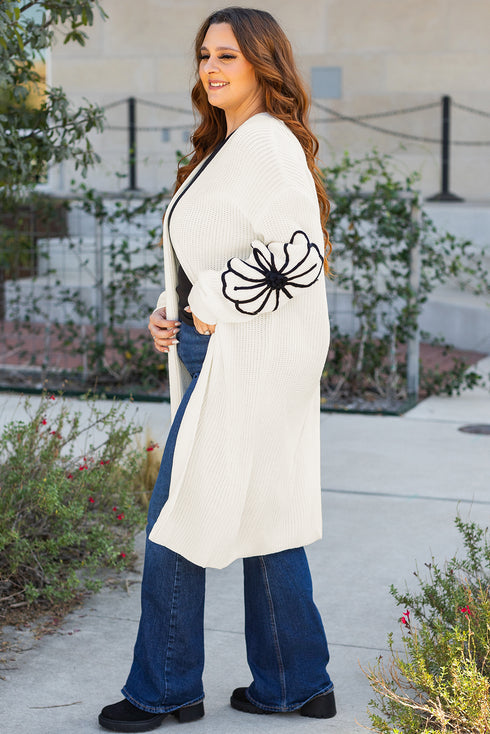 Graphic Floral Sleeve Open Front Longline Cardigan