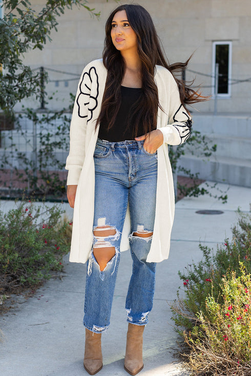 Graphic Floral Sleeve Open Front Longline Cardigan