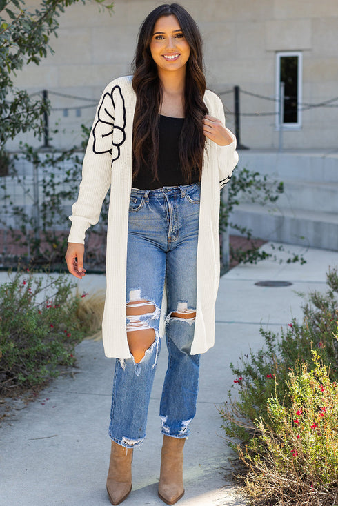 Graphic Floral Sleeve Open Front Longline Cardigan