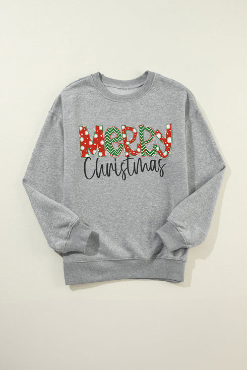 Graphic Letter Merry Christmas Drop Shoulder Sweatshirt