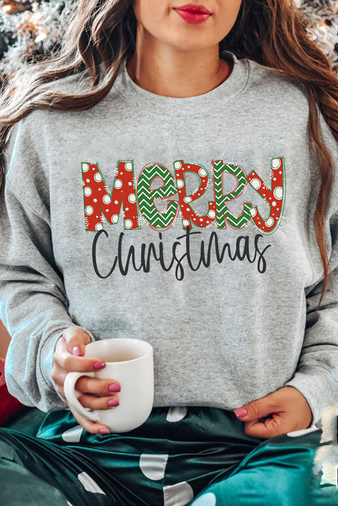 Graphic Letter Merry Christmas Drop Shoulder Sweatshirt
