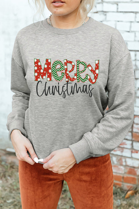 Graphic Letter Merry Christmas Drop Shoulder Sweatshirt