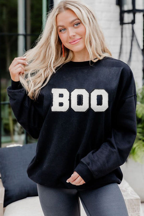 Graphic Letter Patch Varsity Crewneck Sweatshirt