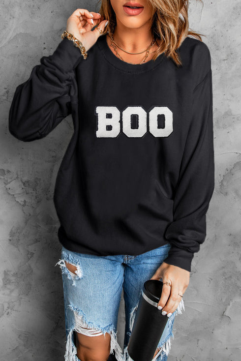 Graphic Letter Patch Varsity Crewneck Sweatshirt