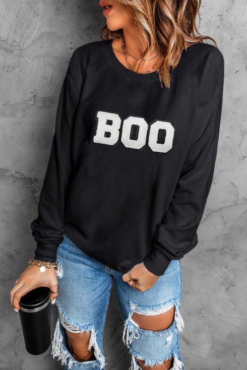 Graphic Letter Patch Varsity Crewneck Sweatshirt