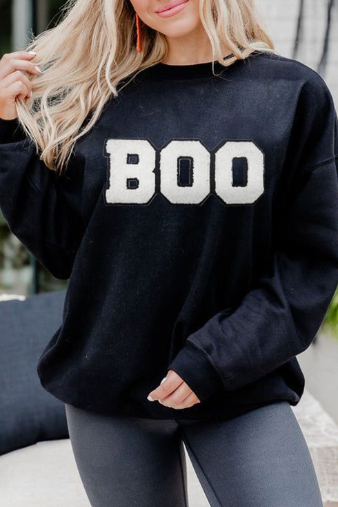Graphic Letter Patch Varsity Crewneck Sweatshirt