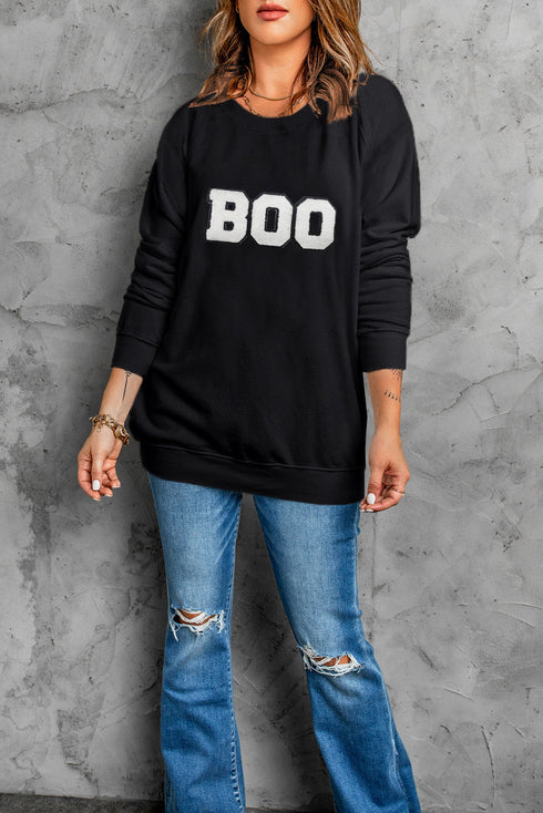 Graphic Letter Patch Varsity Crewneck Sweatshirt