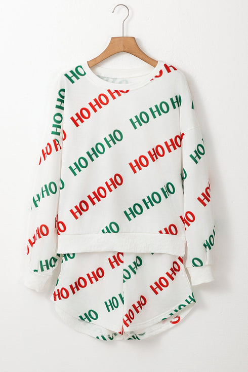 Graphic Letter Print Drop Shoulder Pullover Short Sets