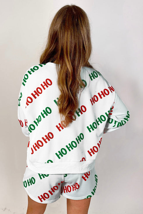 Graphic Letter Print Drop Shoulder Pullover Short Sets