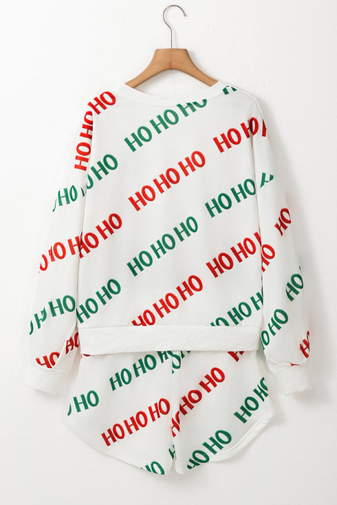 Graphic Letter Print Drop Shoulder Pullover Short Sets