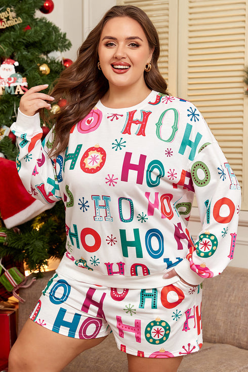 Graphic Letter Print Long Sleeve Top And Shorts Loungewear