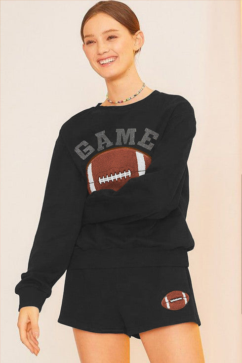Graphic Letter Print Rugby Football Pullover Short Set