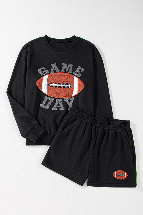 Graphic Letter Print Rugby Football Pullover Short Set