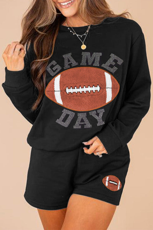Graphic Letter Print Rugby Football Pullover Short Set