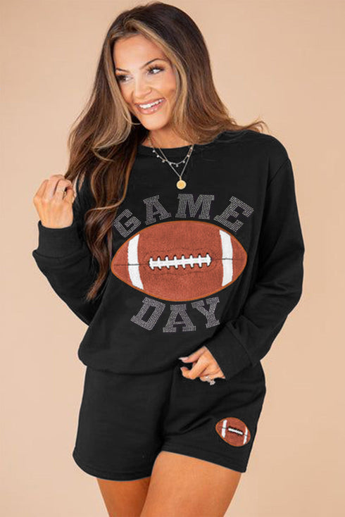 Graphic Letter Print Rugby Football Pullover Short Set