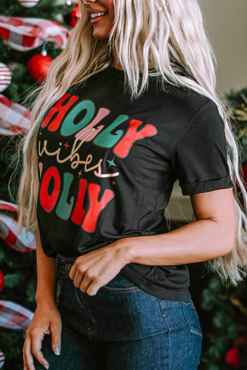Graphic Letter Print Short Sleeve Crew Neck Tee
