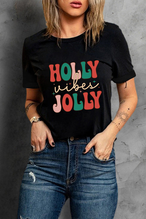 Graphic Letter Print Short Sleeve Crew Neck Tee