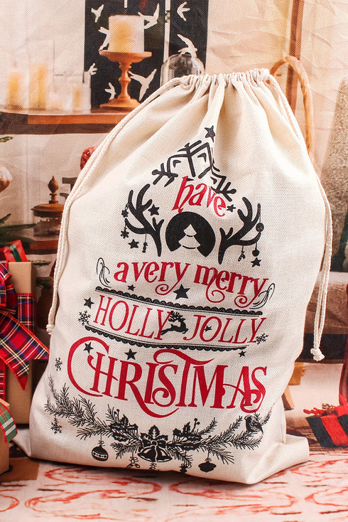 Graphic Print Drawstring Closure Polyester Gift Sack