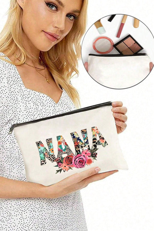 Graphic Print Faux Leather Zipper Cosmetic Bag