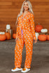 Graphic Print Lapel Collar Wide Leg Pajama Set