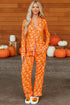 Graphic Print Lapel Collar Wide Leg Pajama Set