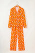 Graphic Print Lapel Collar Wide Leg Pajama Set