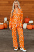 Graphic Print Lapel Collar Wide Leg Pajama Set