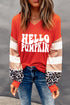Graphic Print Leopard Striped Sleeve V Neck Top