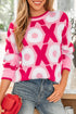 Graphic Print Long Sleeve Crew Neck Knit Sweater
