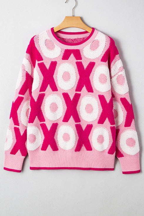 Graphic Print Long Sleeve Crew Neck Knit Sweater