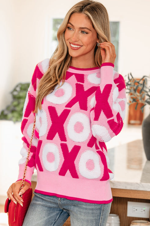Graphic Print Long Sleeve Crew Neck Knit Sweater