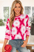 Graphic Print Long Sleeve Crew Neck Knit Sweater