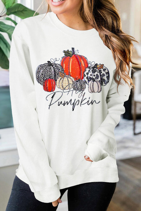 Graphic Print Pumpkin Crew Neck Pullover Sweatshirt