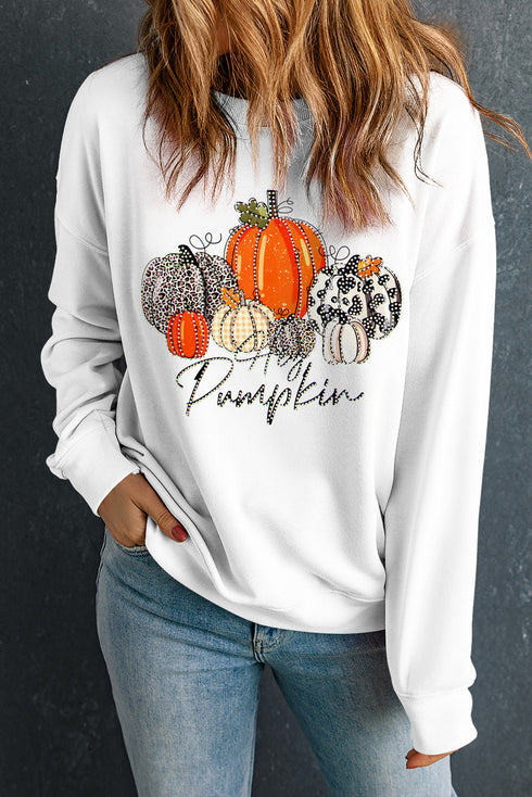 Graphic Print Pumpkin Crew Neck Pullover Sweatshirt