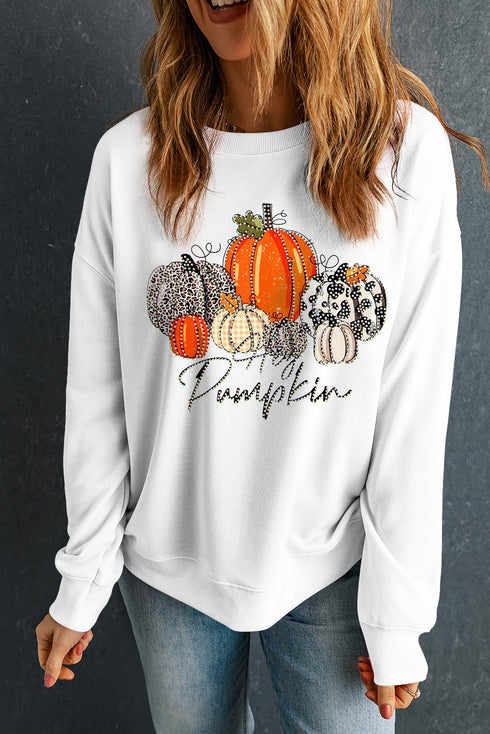 Graphic Print Pumpkin Crew Neck Pullover Sweatshirt
