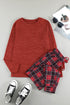 Graphic Print Raglan Top Plaid Jogger Pajama Set