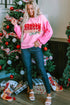 Graphic Print Sequin Sleeve Patchwork Crew Neck Sweatshirt
