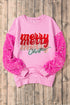 Graphic Print Sequin Sleeve Patchwork Crew Neck Sweatshirt