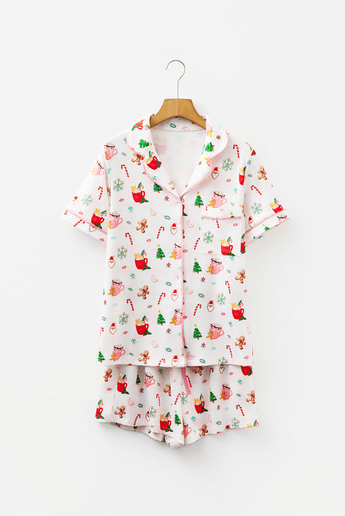 Graphic Print Short Sleeve Button Down Pajama Set