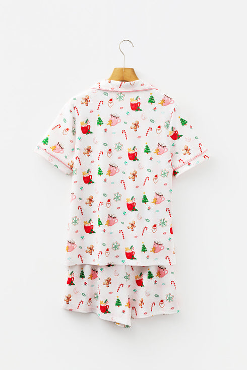 Graphic Print Short Sleeve Button Down Pajama Set