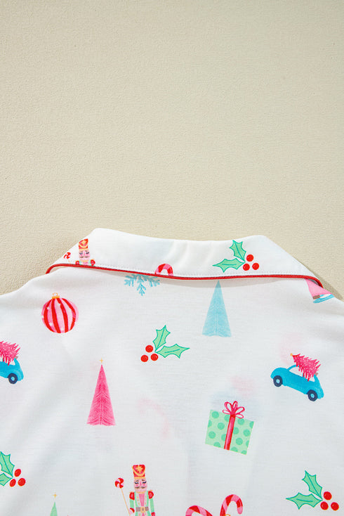 Graphic Print Short Sleeve Button Front Pajama Set