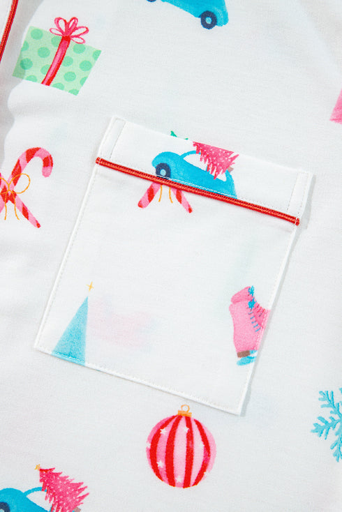 Graphic Print Short Sleeve Button Front Pajama Set