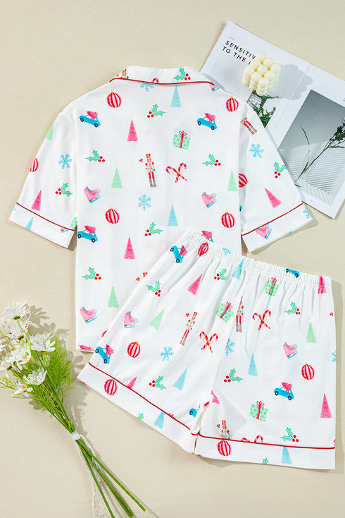 Graphic Print Short Sleeve Button Front Pajama Set