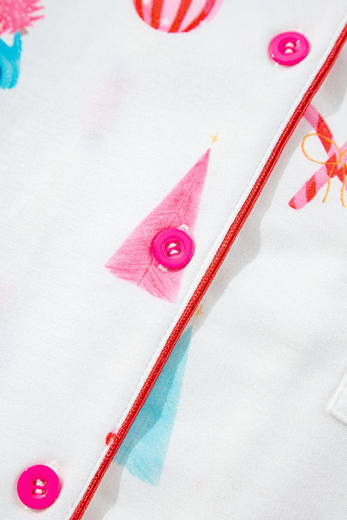 Graphic Print Short Sleeve Button Front Pajama Set