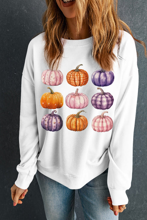 Graphic Pumpkin Print Long Sleeve Crew Neck Sweatshirt