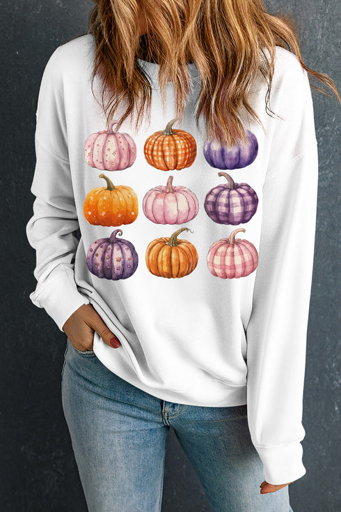 Graphic Pumpkin Print Long Sleeve Crew Neck Sweatshirt