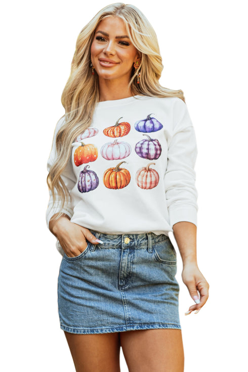 Graphic Pumpkin Print Long Sleeve Crew Neck Sweatshirt