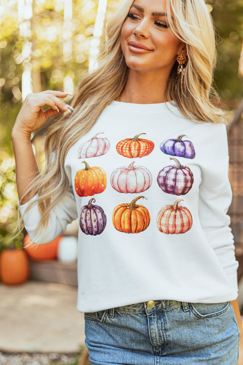 Graphic Pumpkin Print Long Sleeve Crew Neck Sweatshirt