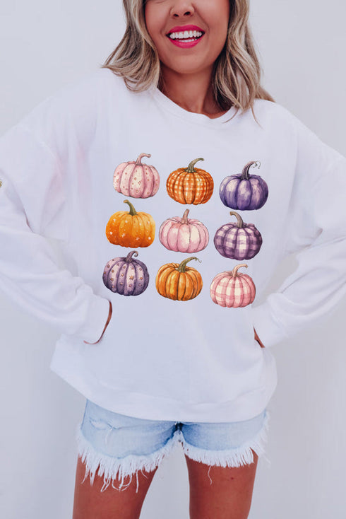 Graphic Pumpkin Print Long Sleeve Crew Neck Sweatshirt