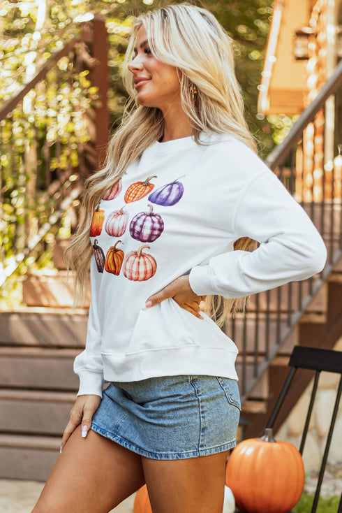 Graphic Pumpkin Print Long Sleeve Crew Neck Sweatshirt